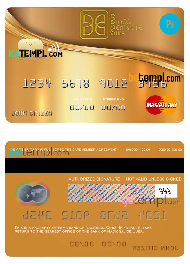 Cuba Nacional bank mastercard credit card template in PSD format, fully editable